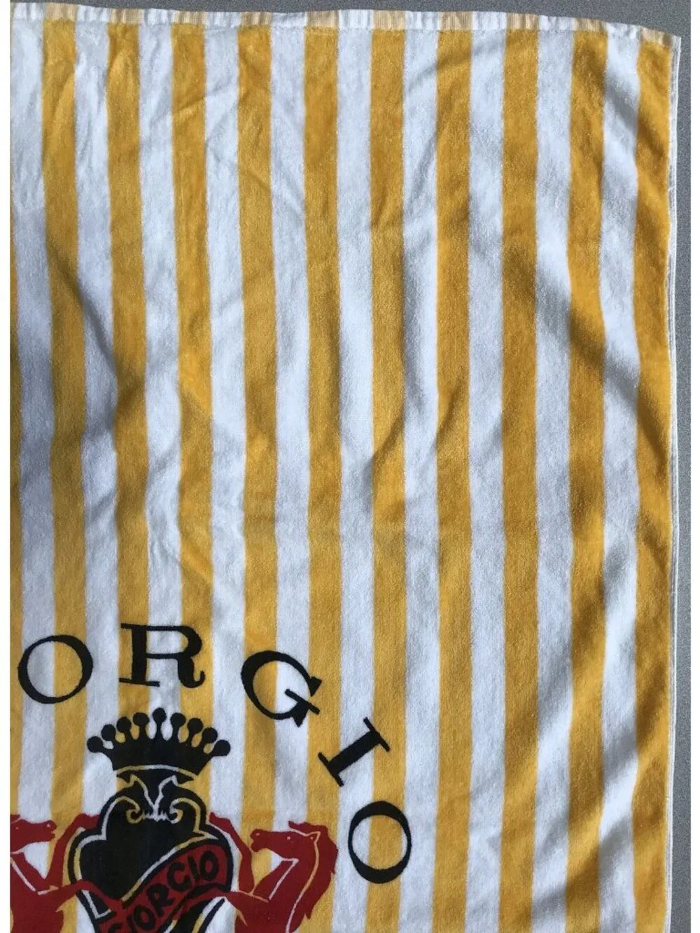 Vintage GIORGIO BEVERLY HILLS Beach Pool TOWEL YELLOW White Stripes 80’s EUC